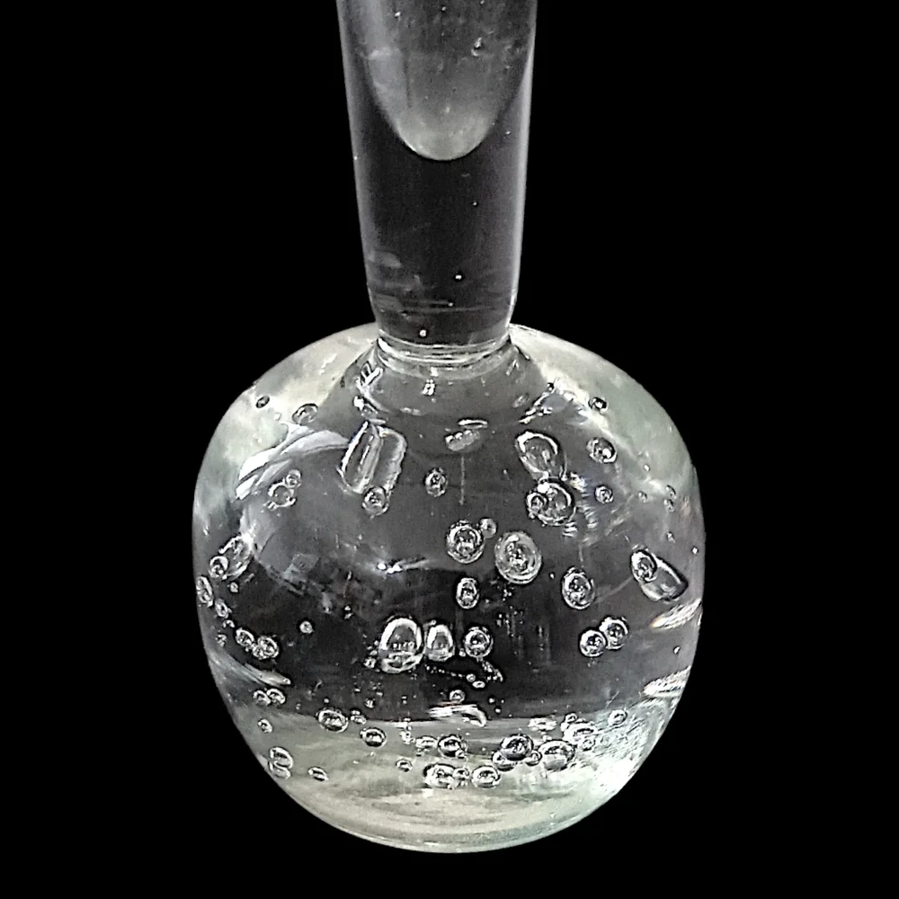 Vtg Bubble‎ Art Glass Bud Vase Paperweight Hand Blown ICY Clear Boiling Affect